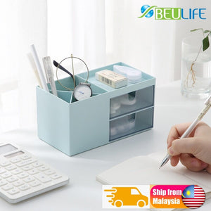 Desk Organisers Stationery Storage Box Multipurpose Desktop Organizer & Storage Box with Transparent 2 Tier Drawer Kotak Alat Tulis