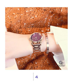 GUOU 8055 Women's Watches Business Ladies Watch Rose Gold Bracelet Watch Women Stainless Steel Auto Date Watch