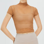 New Retro Yoga Blouse T-shirt Women's Turtleneck Quick-Drying Sports Yoga Jacket Mesh Breathable Sun-Proof Yoga Clothes