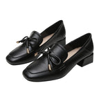 Fashion single shoes women's British style 2022 new one-pedal leather shoes thick heel loafers mid-heel large size shoes 189-3