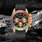 PINTIME Watch for men Six-Pin Colorful Crystals Silicone fashion Calendar quartz men's Watch 2742