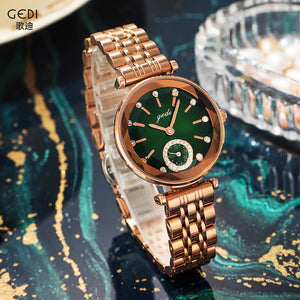 GEDI New Light Luxury Style Small Green Watch Waterproof Watch Ladies Personalized Independent Fashion Watch 8019 Steel strap