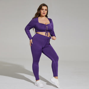 New plus Size Women Yoga Wear Lace-up Cutout Exercise Running Yoga Breathable Two-Piece Set yoga sports outdoor clothing S28