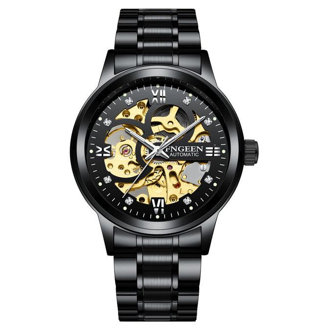 Fngeen Mechanical Watch Men's Black King Kong Men's Watch Waterproof Korean Business Gift Tourbillon Hollow Watch 6018