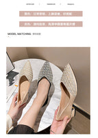 High heels all-match summer 2022 new women's shoes French sequins rhinestone pointed toe thick heel shoes large size women's shoes 43 M9
