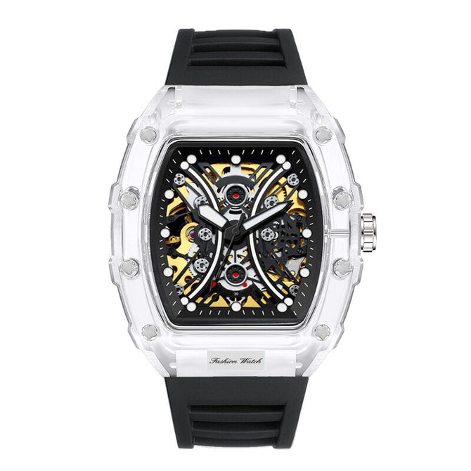 KIMSDUN fashion barrel-shaped silicone transparent hollow automatic mechanical watch men's K-2017A
