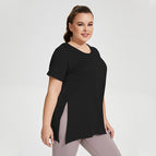 Plus size women T-shirt Slim Fit Thin Fitness Clothes Women's Hooded Short-Sleeved Sports T-shirt Quick-Drying Large Size Long Thigh-Length Yoga running sports Top YY158