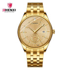 CHENXI couple watch full gold couple watch two needles and a half calendar men and women watches CX-069A
