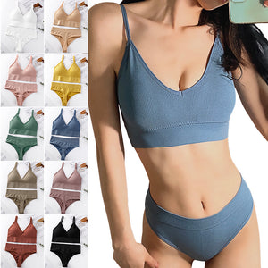Underwear women's thin no steel ring sexy gathered bra triangle cup beauty vest comfortable panties bra set 1608
