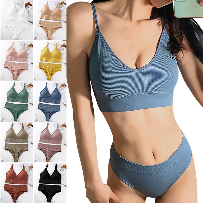 Underwear women's thin no steel ring sexy gathered bra triangle cup beauty vest comfortable panties bra set 1608