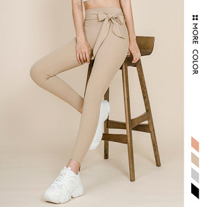 2021 new yoga pants women's high waist tight-fitting nude bow tie sports pants fitness running legging QD34