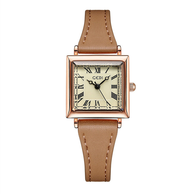 Gedi Creative Small Waist Belt Women's Good-looking Small Square Plate Roman Scale Retro Quartz Watch 51072