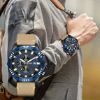 Megir Men's Watch Timing Luminous Leather Large Dial Watch Sports Quartz Watch 2136G