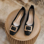 Korean version metal buckle loafers women's medium heel shoes new thick heels summer casual shallow mouth women's shoes 772-7