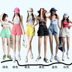 JEANS color denim shorts women's 2022 new high-waisted slim A-word loose double-button shorts 055