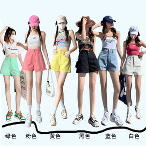 JEANS color denim shorts women's 2022 new high-waisted slim A-word loose double-button shorts 055