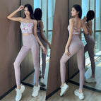 2023 NEW Yoga suit sports beautiful back running fitness bra gather two piece set  for women