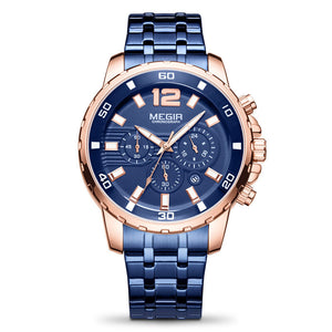 Megir Men's Watch Multi-Function Timing Waterproof Steel Belt Business Quartz Watch Men 2068G