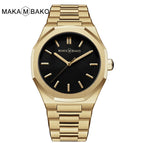 MAKAMBAKO Polygon Stainless Steel strap simple fashion Watch Men's Black waterproof quartz watch M-5015