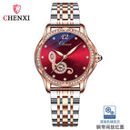 Chenxi new fashion luminous waterproof watch women's solid steel belt hollow automatic mechanical watch