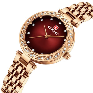 Reward fashion women's watch steel strip waterproof small elegant quartz women's watch gradual surface lady Watch