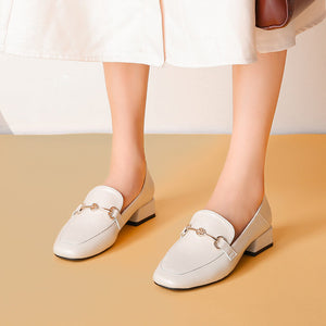 Leather shoes women's England 2022 new buckle high heels casual single shoes thick heels versatile large women's shoes 189-1