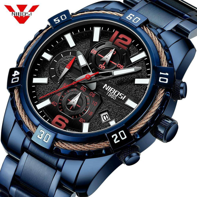 NIBOSI Mens Watches Top Brand Luxury Quartz Watch Men Calendar Military Big Dial Waterproof Sport Wrist Watch 2335