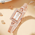 GEDI full diamond small square plate watch new ladies fashion starry delicate light luxury bracelet quartz watch women 1005