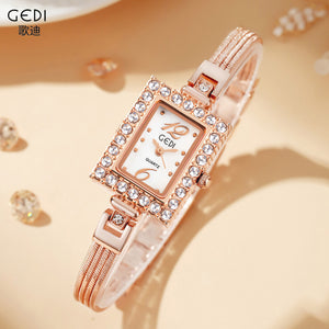GEDI full diamond small square plate watch new ladies fashion starry delicate light luxury bracelet quartz watch women 1005