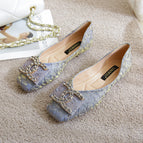 Fairy square head flat women's shoes 2022 new simple soft bottom office ladies shoes plus size 555-11
