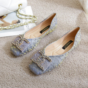 Fairy square head flat women's shoes 2022 new simple soft bottom office ladies shoes plus size 555-11