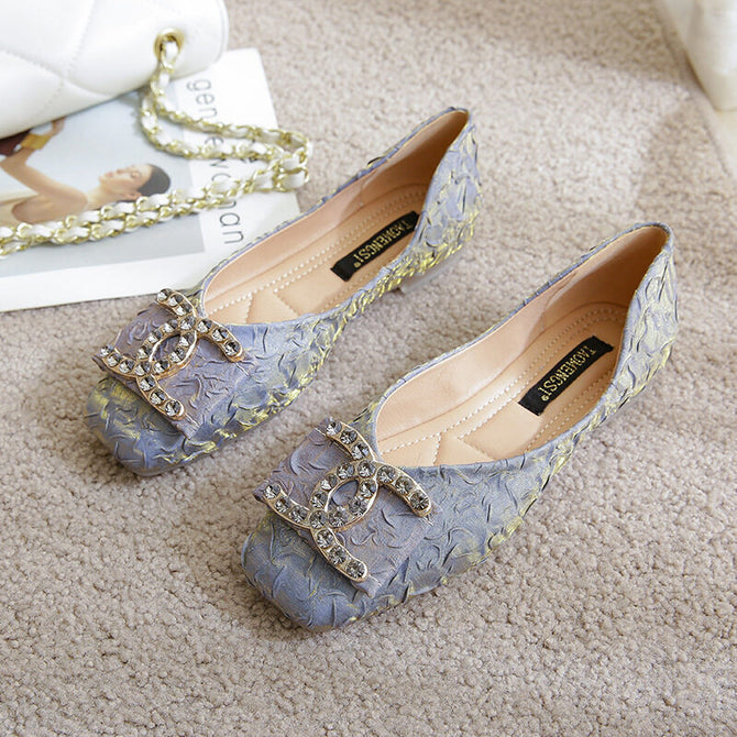 Fairy square head flat women's shoes 2022 new simple soft bottom office ladies shoes plus size 555-11
