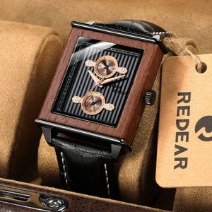 New wooden watch men's luminous five needle Korean version quartz watch Tiktok watch SJS1869