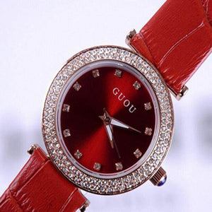 GUOU 8112 Relogio Women's Watches Luxury Diamond Waterproof Genuine Leather Ladies Watch Women Watches Clock