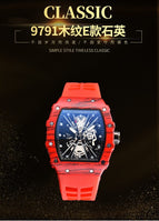 Men's watch Carbon Fiber Wood Grain Quartz Watch Barrel Shape Fashion Hollowed-out Quartz Waterproof Watch 9791E