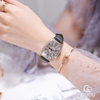 GUOU 8200 Women's Watch Light Luxury Wine Bucket Digital Watches Net-red Temperament Rhinestone Women's Real Belt Large Dial Square Watch for women