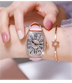 GUOU 8200 Women's Watch Light Luxury Wine Bucket Digital Watches Net-red Temperament Rhinestone Women's Real Belt Large Dial Square Watch for women