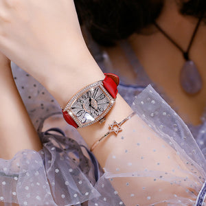 GUOU 8200 Women's Watch Light Luxury Wine Bucket Digital Watches Net-red Temperament Rhinestone Women's Real Belt Large Dial Square Watch for women