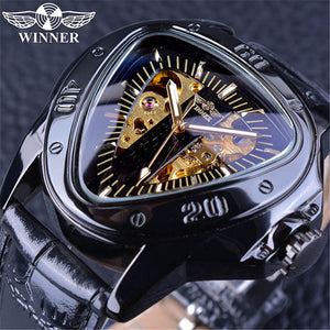 Winner European American Style Men's Fashion Casual Hollow Triangle Large Dial Automatic Mechanical men Watch SLZg65