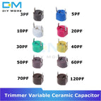 10PCS 6mm Trimmer Variable Ceramic Capacitor 3PF 5PF 10PF 20PF 30PF 40PF 50PF 60PF 70PF 120PF Adjustable Capacitors for Arduino