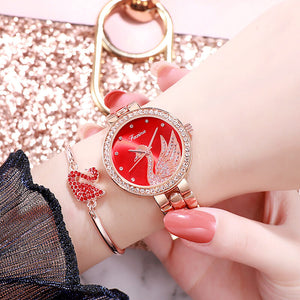 Women watch bracelet watch fashion lady students quartz swan watch set box gift zy037