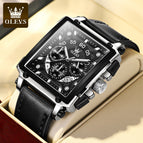 OLEVS Men's watch big dial square leather watch men students waterproof luminous quartz watch 9919wm