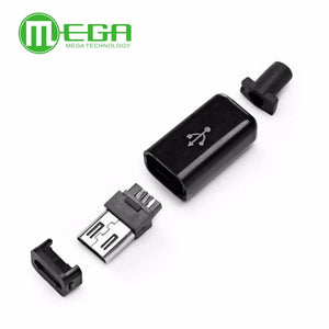 10pcs DIY Micro USB Male Plug Connectors Kit w/ Covers Black