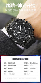 PINTIME men's watch silicone strap octagonal design calendar waterproof diamond plaid casual  men watch