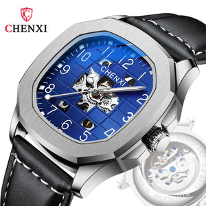 CHENXI new leather high-end square mechanical watch men's waterproof luminous automatic hollow mechanical watch CX-8813