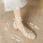 Sandals women's 2022 summer new hollow sandals female fairy style thick heel bow sandals female 17820-3