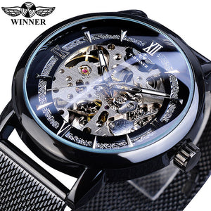 New Winner Men's Fashion Casual Hollow Mechanical Movement Automatic Mechanical men Watch SLZg79