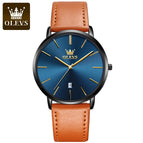 OLEVS Watch men simple thin calendar waterproof quartz men sports causal watch 5869 leather