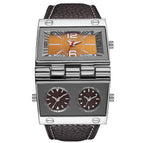 Oulm 9525 Men's watch Large dial Fashion watch Multi time zone Rectangular quartz men's watches causal three dials watch