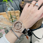 full diamond inlaid diamond rotary dial belt women's watch hollow transparent fashion women's watch feminine temperament five star
